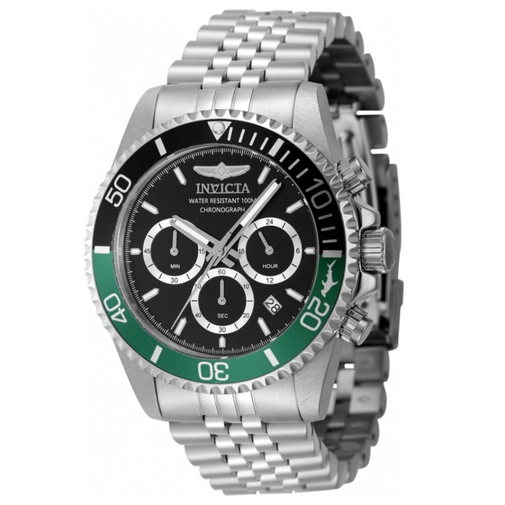 Pro Diver 48380 Men Watch Quartz - Silver Stainless Steel Band - Black Dial 43mm